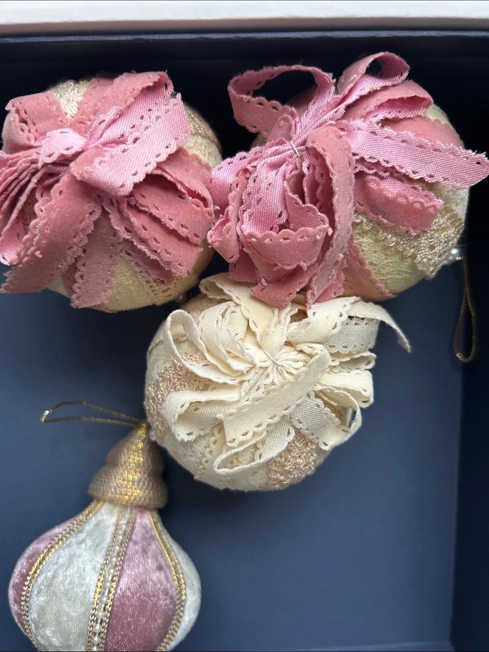 Pearl-Accented Pink & Cream Decorative Christmas Ornament Pendant